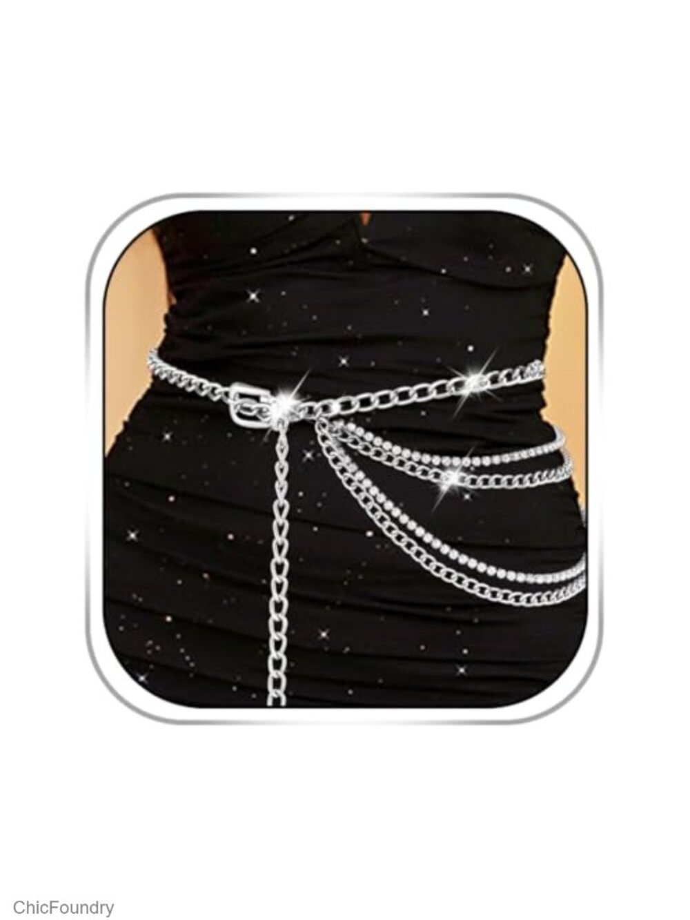 Layered Body Chain Belt Rhinestone Waist Chain Silver Alloy Women's Jewelry